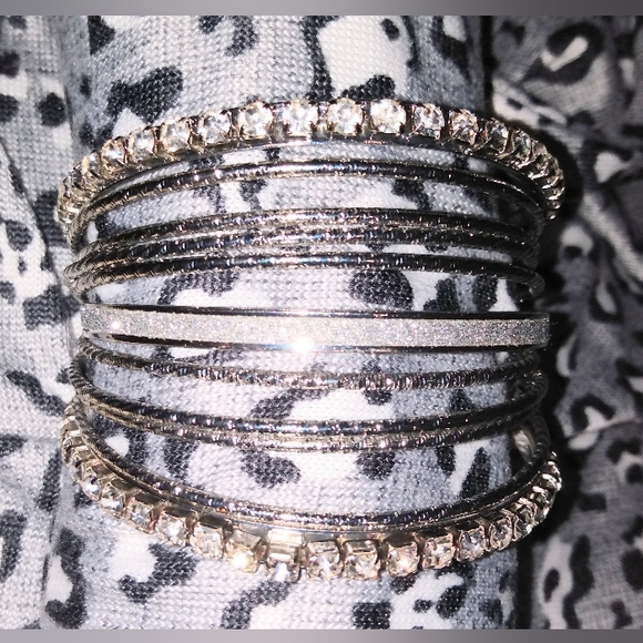 Silver Bangle Bracelets Set - Picture 4 of 5